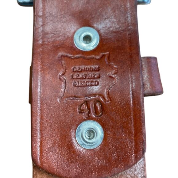 Red Brown Leather Mens 40 Western Belt Tan Dark Brown Stitching Southwest Cowboy - Picture 9 of 9